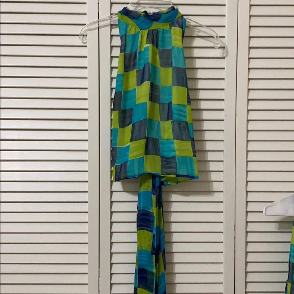 Chetta B Halter wrap top and tea length skirt